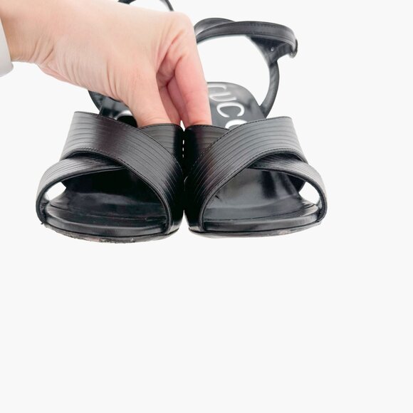 Gucci Betsey 105 Criss-Cross Strap Sandals EU 38 US 8 Black Leather High Heel - Picture 5 of 16